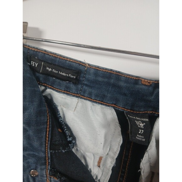 True Religion Fey High Rise Flare Jeans Women’s 27x44 Blue Dark Wash Retro - Picture 4 of 11